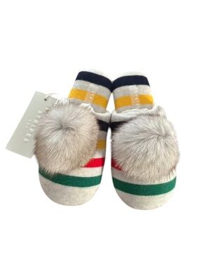 Hudson’s Bay Company HBC Stripes Fox Fur & Cashmere Blend Luxurious Slippers